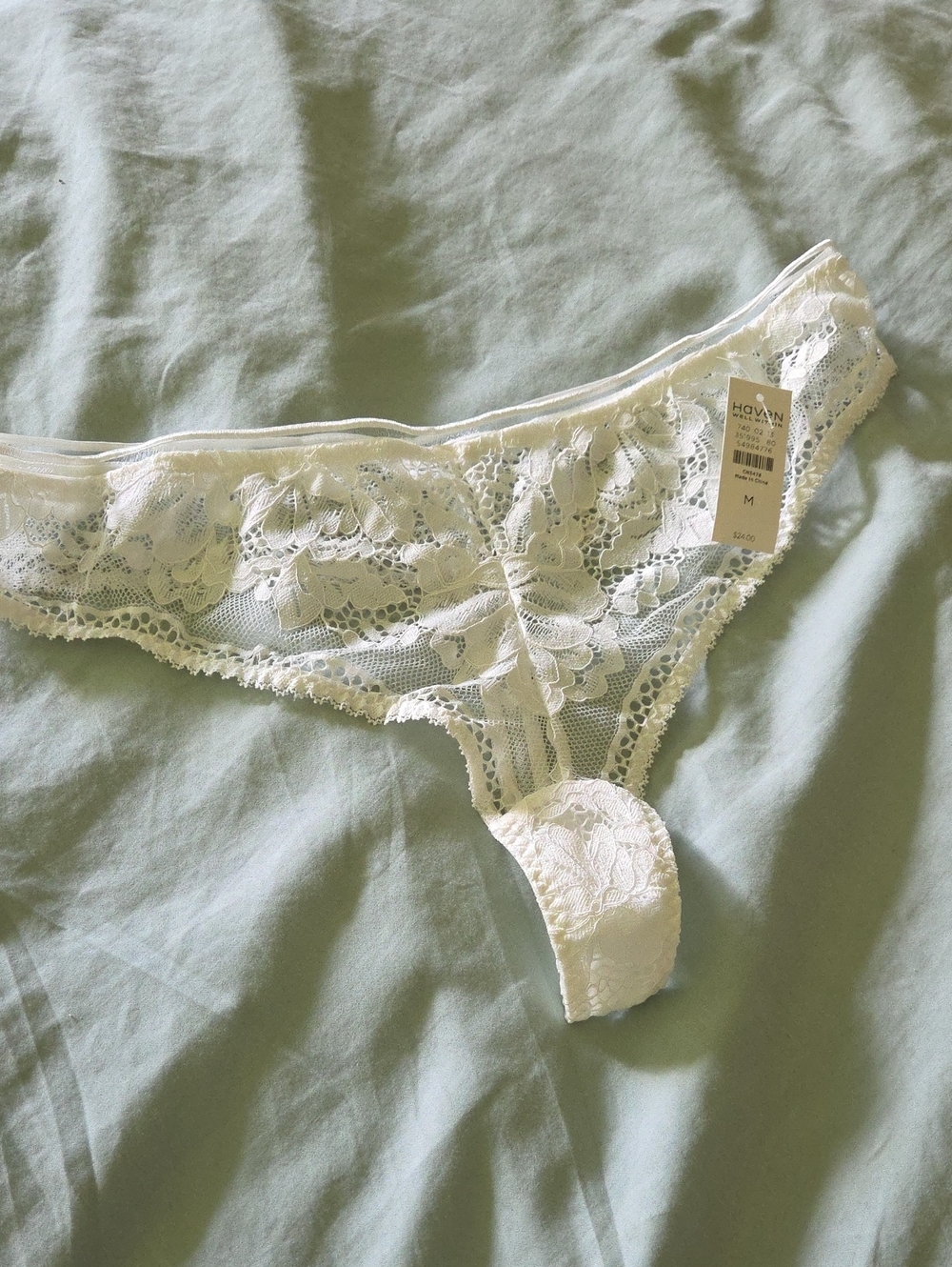 Haven White Lace Thong - Delicate Floral Design